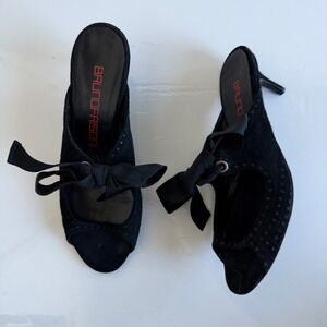 Vintage Bruno Frisoni Black Velvet Tie Heels Size 37